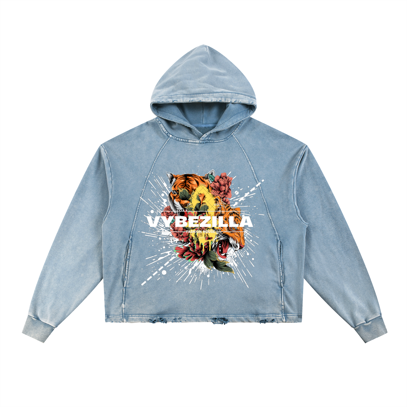 Vintage Washed Frayed-Hem Hoodie