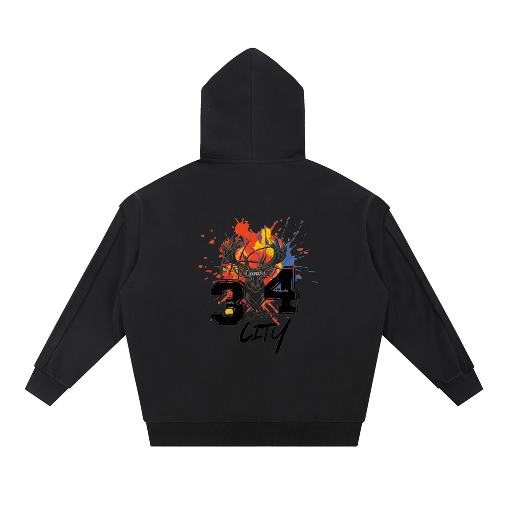 Contrast Tape Raw Edge Double Layered Zip Hoodie