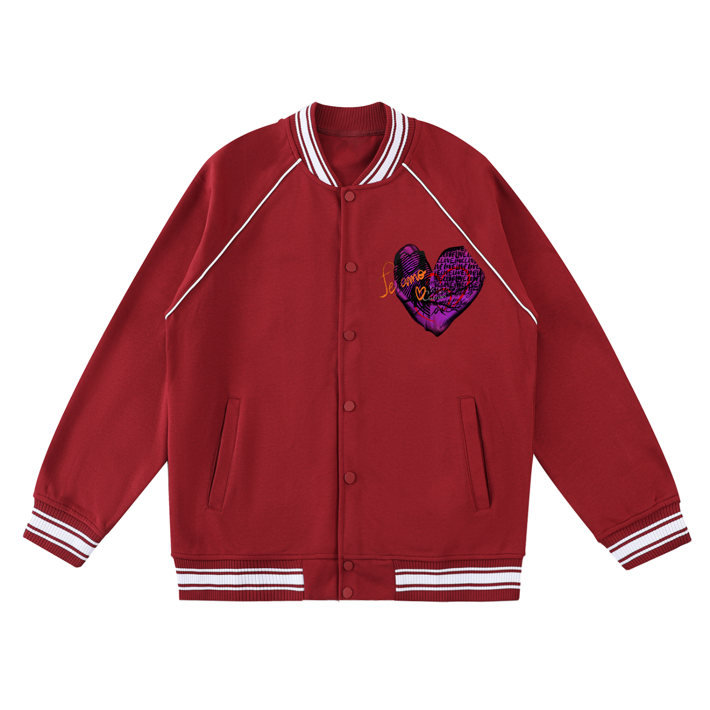 Contrast Trim Raglan Varsity Jacket