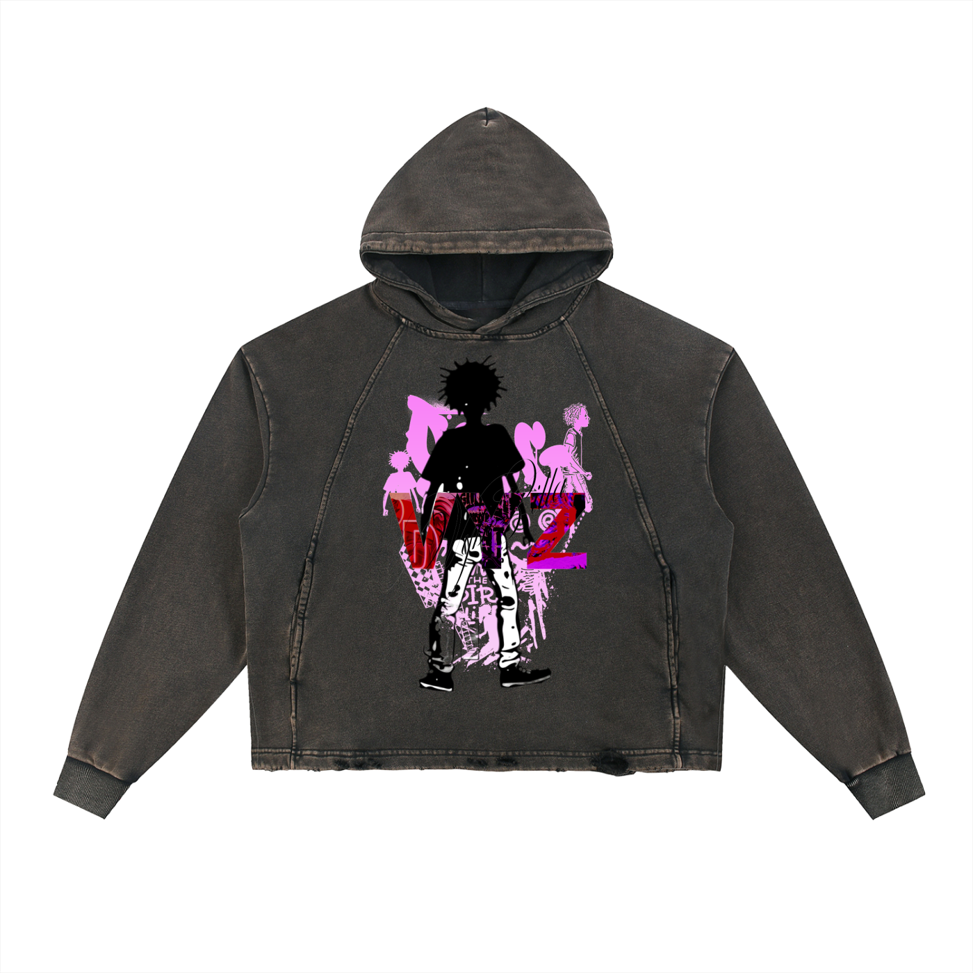 Vintage Washed Frayed-Hem Hoodie