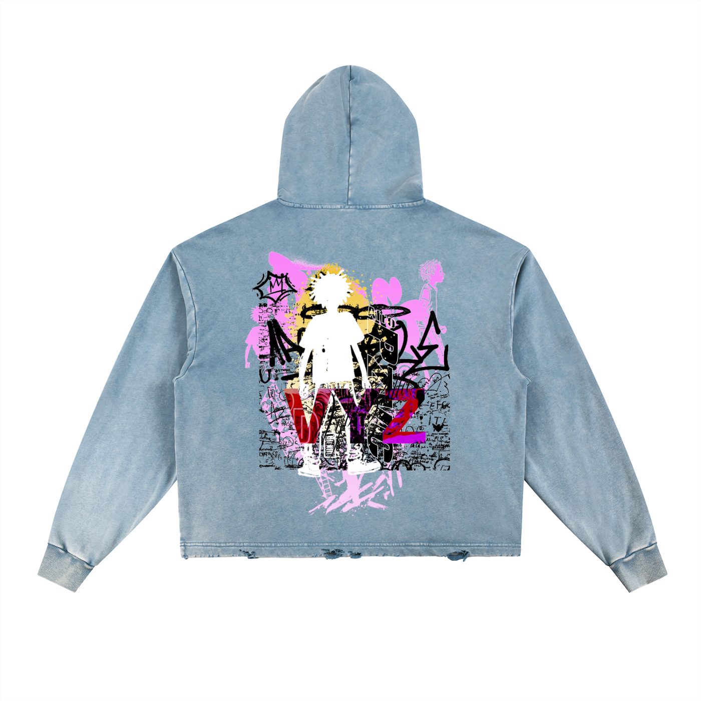 Vintage Washed Frayed-Hem Hoodie