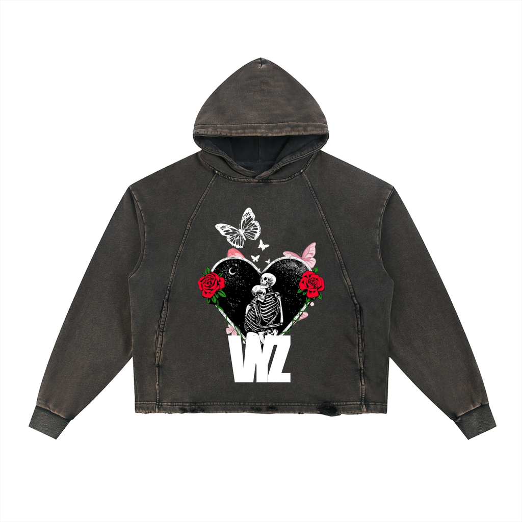 Vintage Washed Frayed-Hem Hoodie