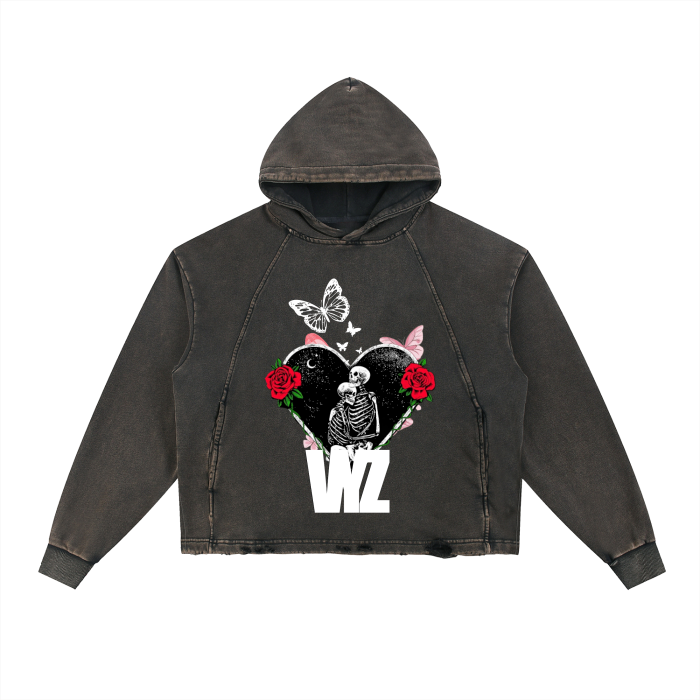 Vintage Washed Frayed-Hem Hoodie