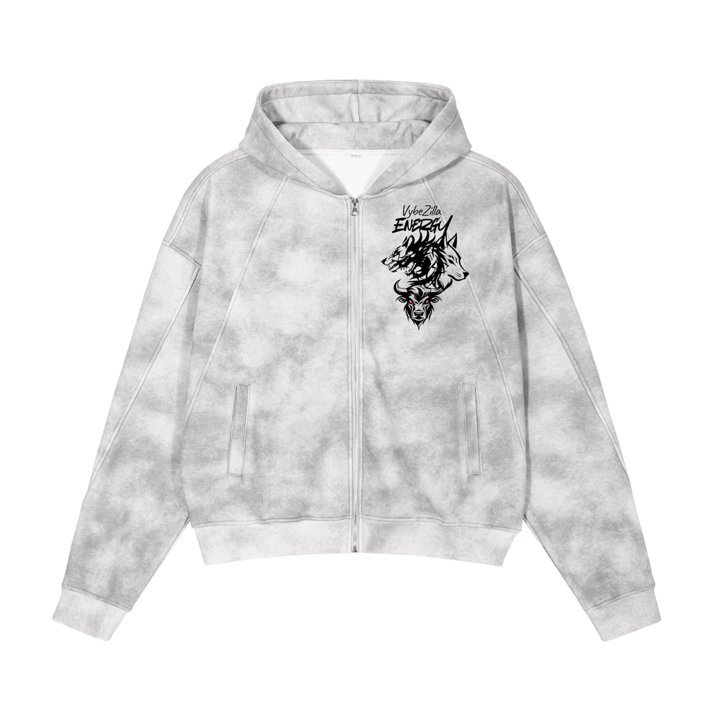 Dirty Washed Zip-Up Fleece Hoodie
