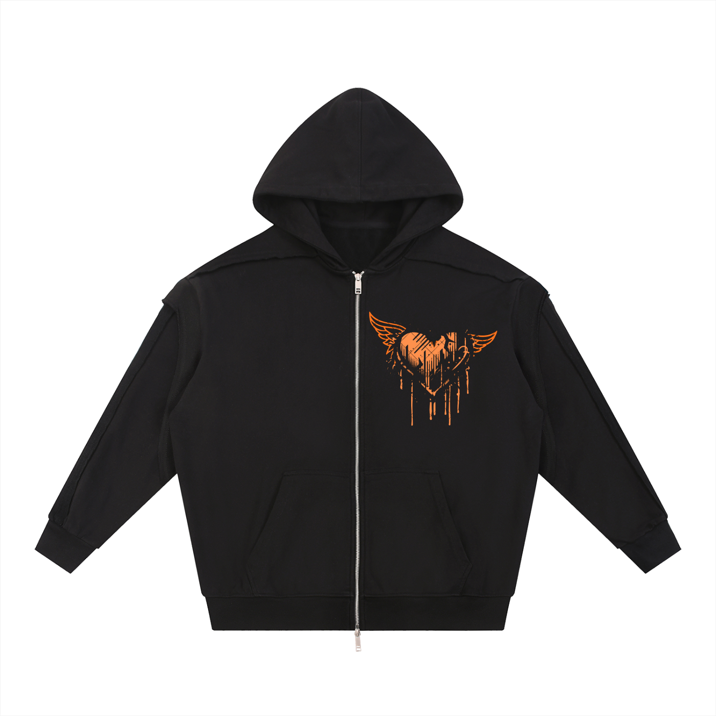 Contrast Tape Raw Edge Double Layered Zip Hoodie