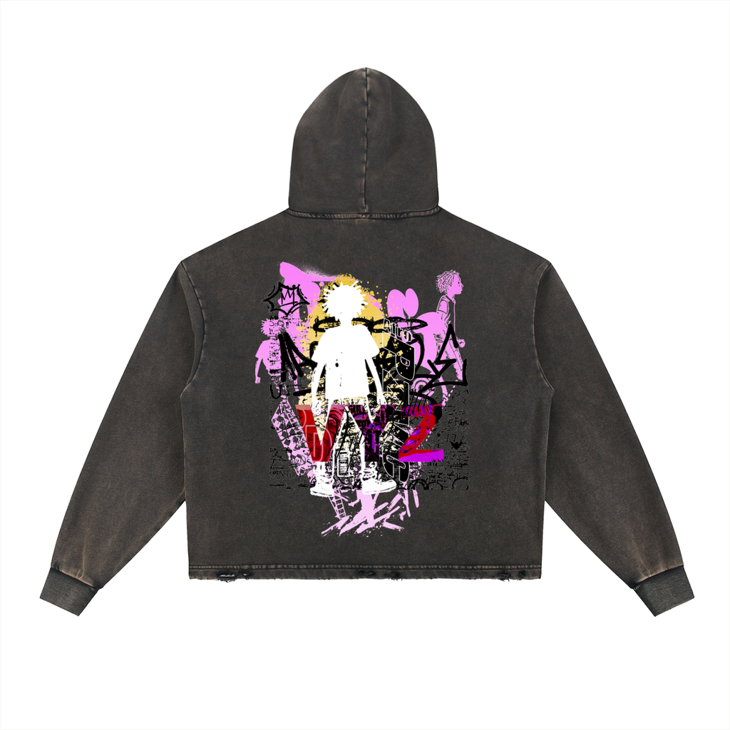 Vintage Washed Frayed-Hem Hoodie