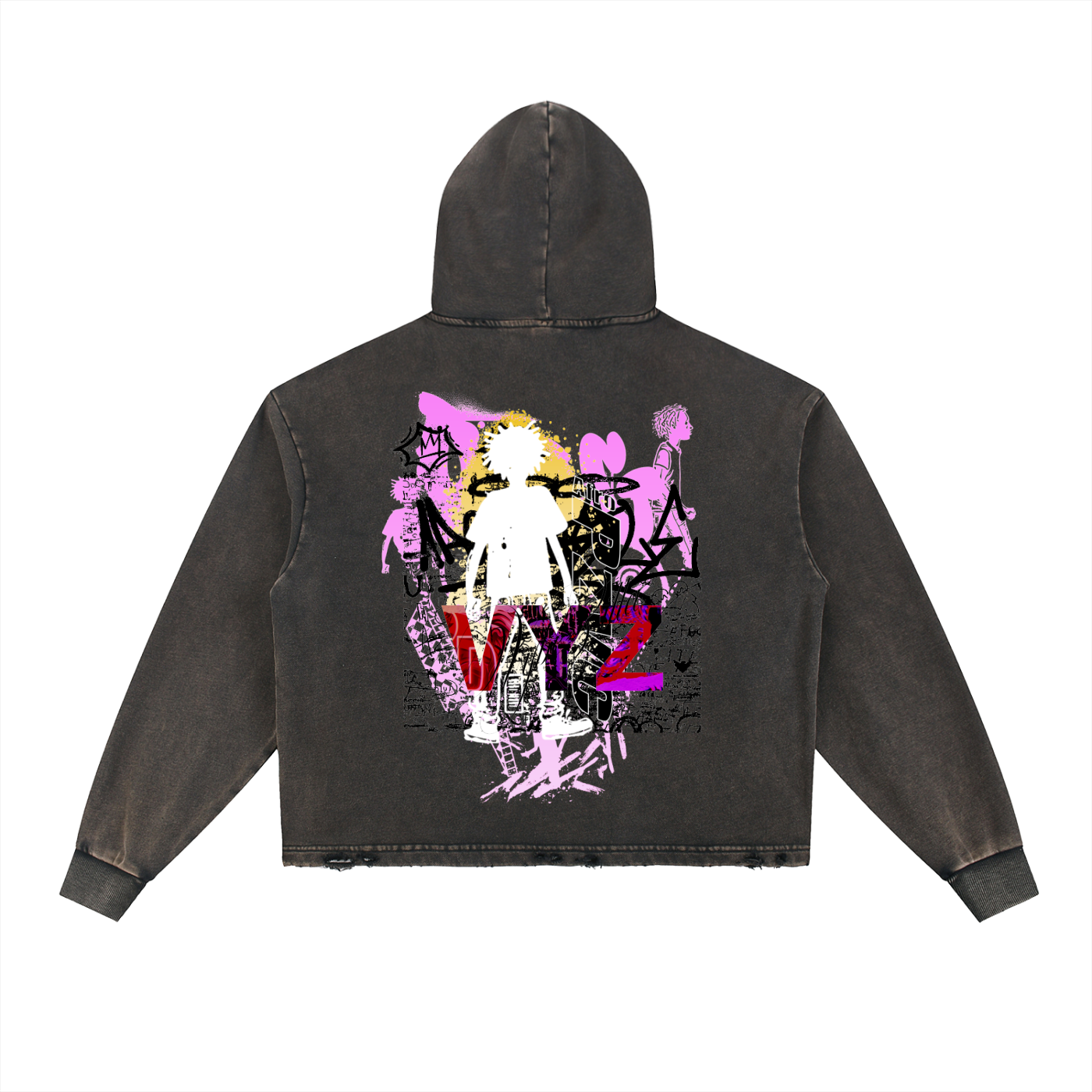 Vintage Washed Frayed-Hem Hoodie