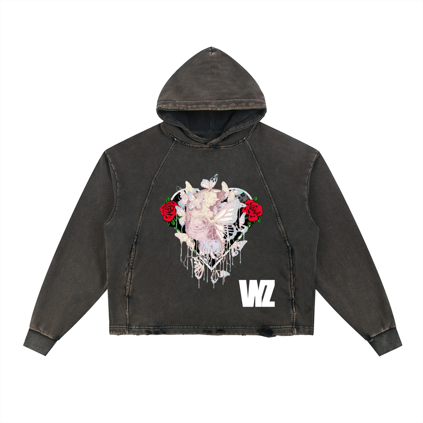 Vintage Washed Frayed-Hem Hoodie