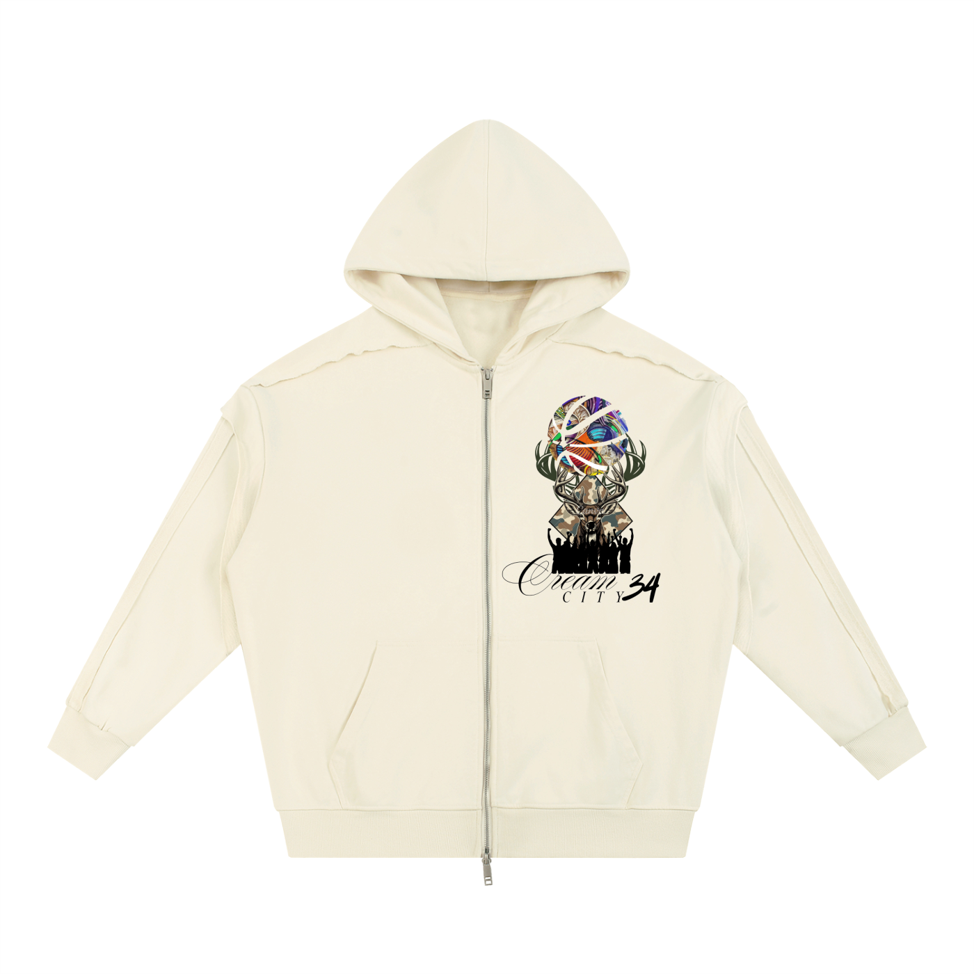 Contrast Tape Raw Edge Double Layered Zip Hoodie