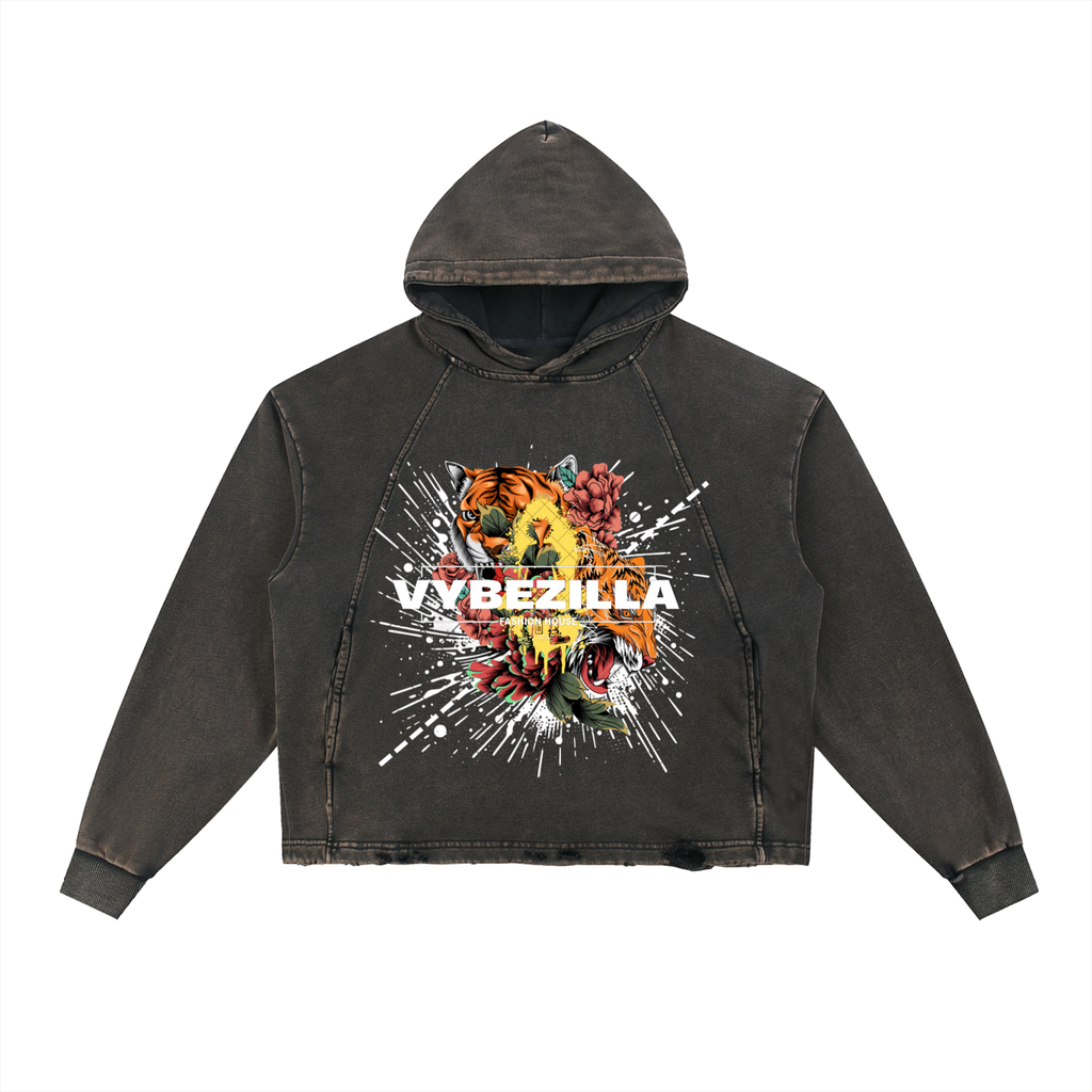 Vintage Washed Frayed-Hem Hoodie