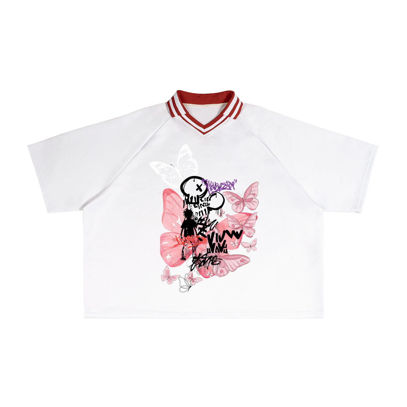 Contrast Lapel Collar Boxy T-Shirt